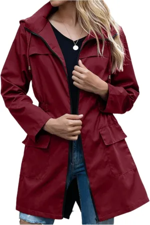 Raincoat Women Lightweight Waterproof Rain Jacket Packable Outdoor Hooded Rain Coat Windproof Adjustable Windbreaker