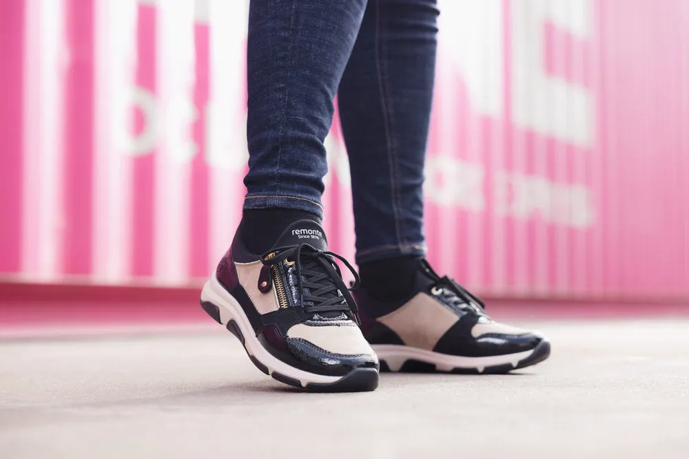 Remonte Ladies Shoes Black/Cream Trainers Sneaker Vegan D1S02-04 sale