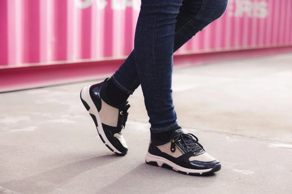 Remonte Ladies Shoes Black/Cream Trainers Sneaker Vegan D1S02-04 sale