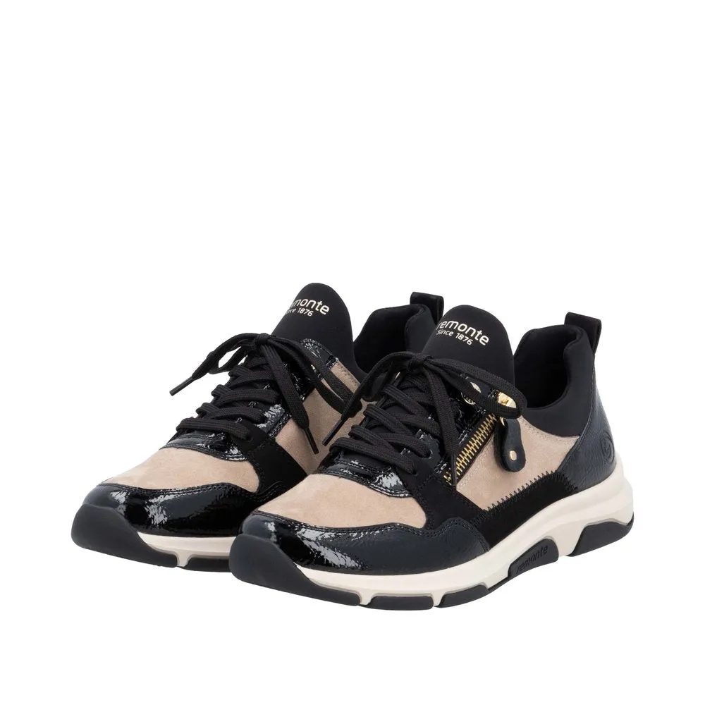 Remonte Ladies Shoes Black/Cream Trainers Sneaker Vegan D1S02-04 sale