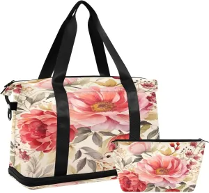 Retro Floral Sports Gym Bag with Waterproof Dry Wet Pocket, Travel Duffel Bag for Women MenWorkout Bag Fits Yoga, Swimming