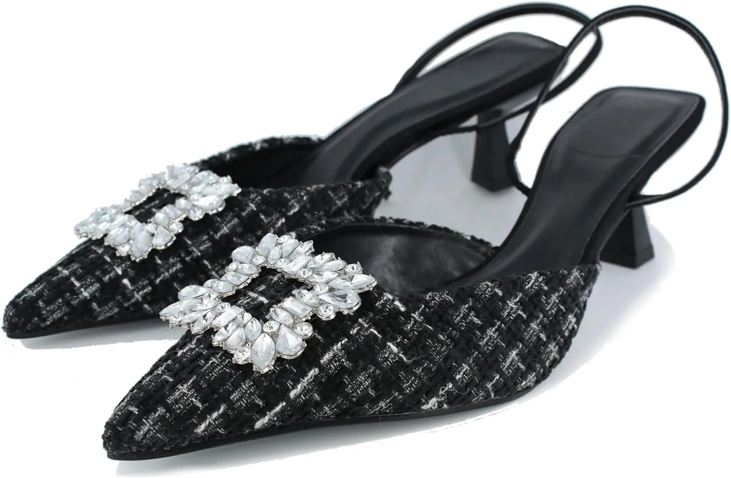 SAFECAMS Rhinestone Slingback Heels for Women Pointed Toe Sparkly Kitten Pumps Slip On Party Wedding Dress Shoes