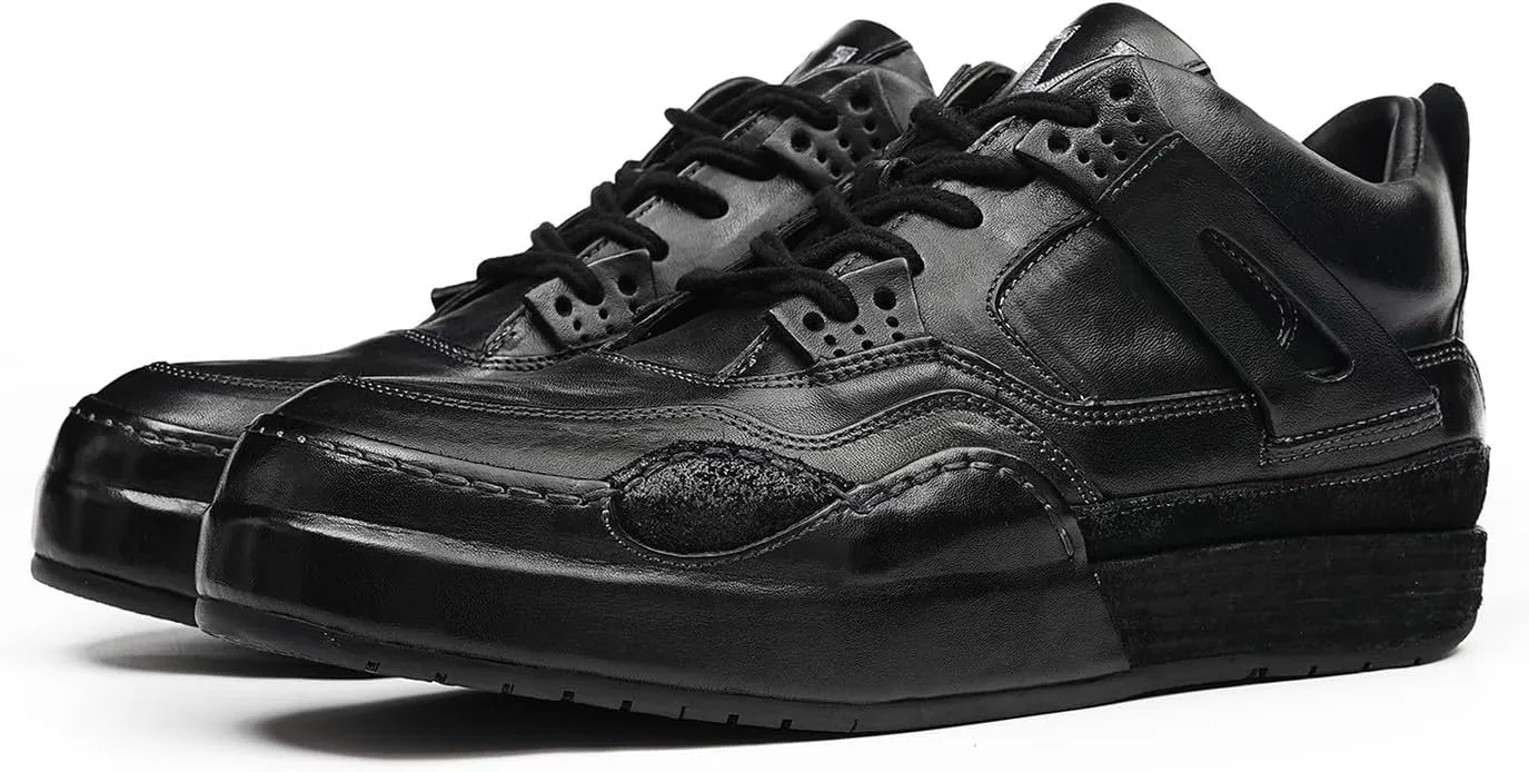 Santimon Men??s Luxury Horse-Leather Sneakers ?C Handmade Goodyear-Welt Low-Top Dress-Casual Shoes, Breathable Cow-Leather Insole, Business & Weekend Walking Comfort