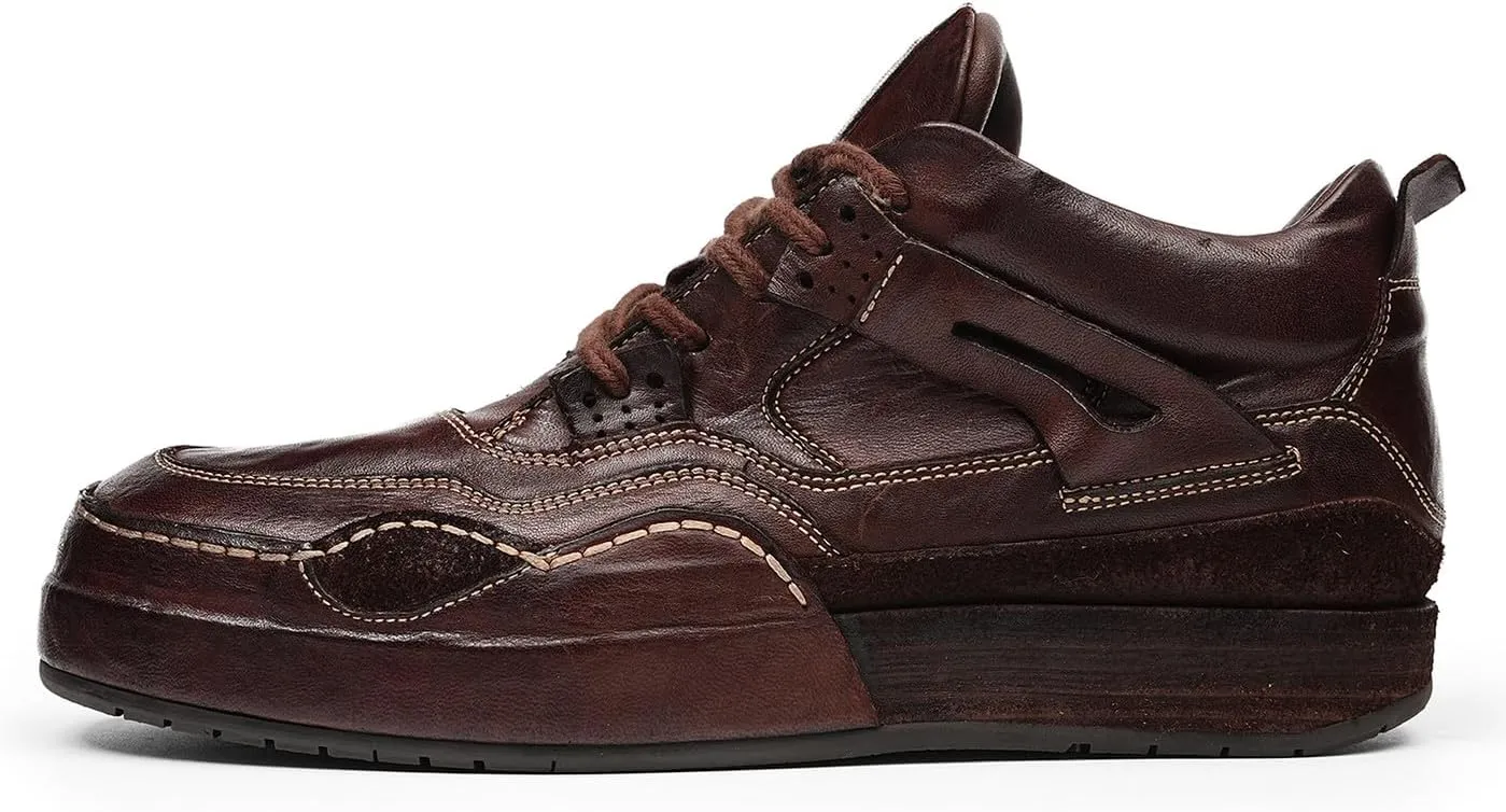 Santimon Men??s Luxury Horse-Leather Sneakers ?C Handmade Goodyear-Welt Low-Top Dress-Casual Shoes, Breathable Cow-Leather Insole, Business & Weekend Walking Comfort