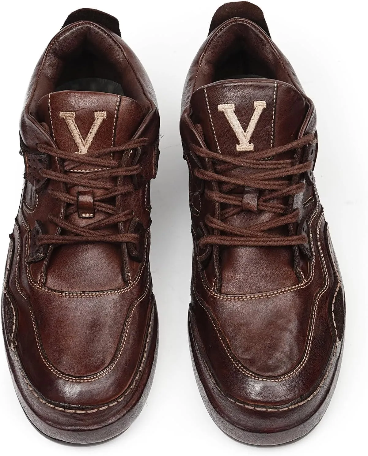 Santimon Men??s Luxury Horse-Leather Sneakers ?C Handmade Goodyear-Welt Low-Top Dress-Casual Shoes, Breathable Cow-Leather Insole, Business & Weekend Walking Comfort