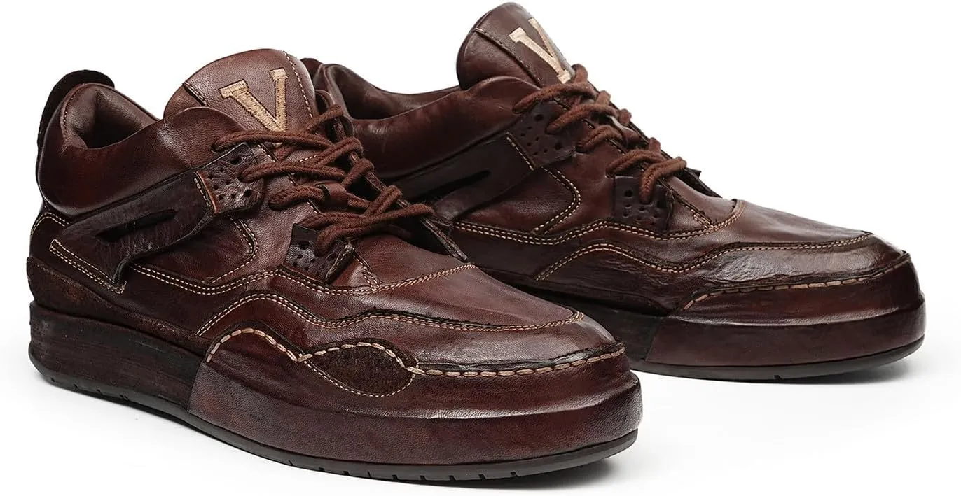 Santimon Men??s Luxury Horse-Leather Sneakers ?C Handmade Goodyear-Welt Low-Top Dress-Casual Shoes, Breathable Cow-Leather Insole, Business & Weekend Walking Comfort