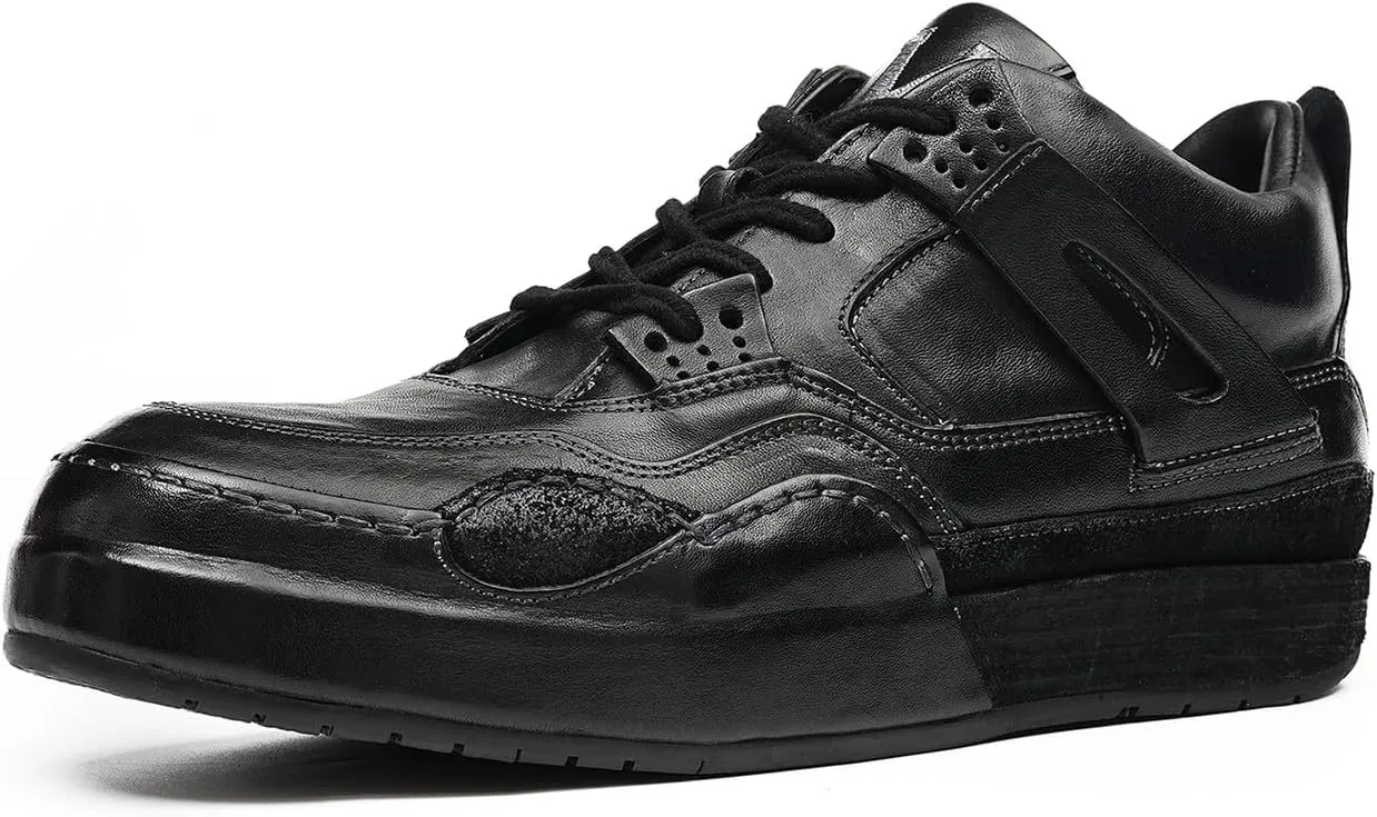 Santimon Men??s Luxury Horse-Leather Sneakers ?C Handmade Goodyear-Welt Low-Top Dress-Casual Shoes, Breathable Cow-Leather Insole, Business & Weekend Walking Comfort