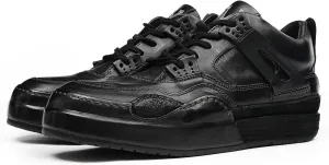 Santimon Men??s Luxury Horse-Leather Sneakers ?C Handmade Goodyear-Welt Low-Top Dress-Casual Shoes, Breathable Cow-Leather Insole, Business & Weekend Walking Comfort