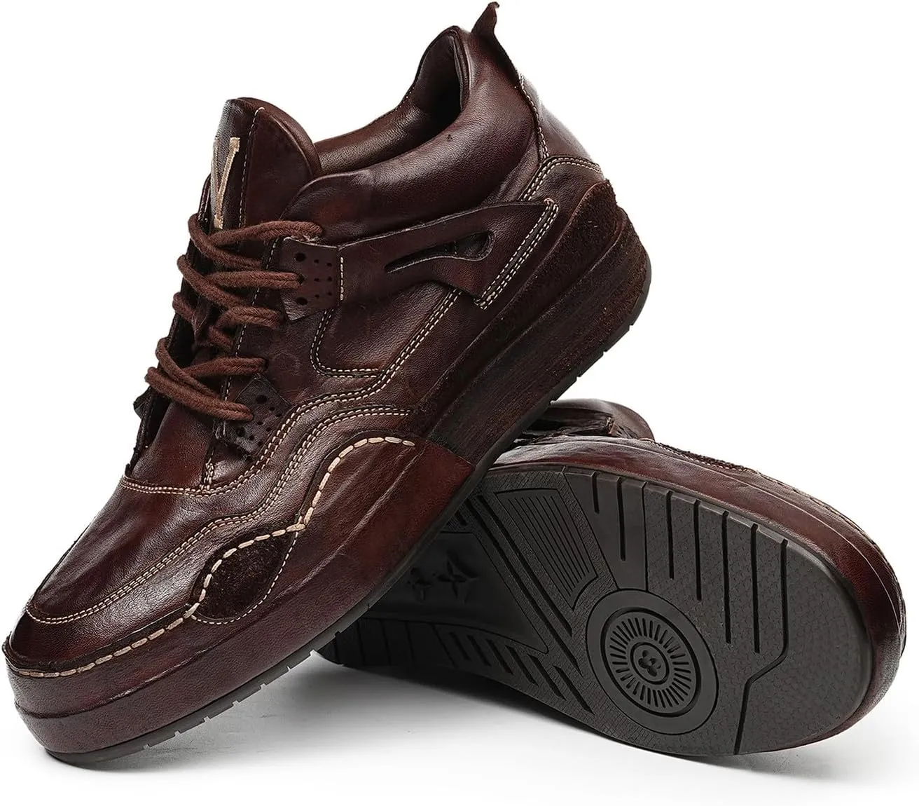 Santimon Men??s Luxury Horse-Leather Sneakers ?C Handmade Goodyear-Welt Low-Top Dress-Casual Shoes, Breathable Cow-Leather Insole, Business & Weekend Walking Comfort