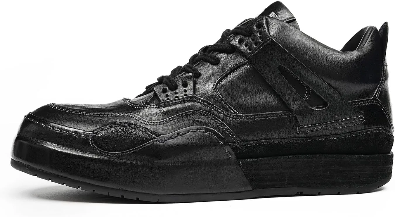 Santimon Men??s Luxury Horse-Leather Sneakers ?C Handmade Goodyear-Welt Low-Top Dress-Casual Shoes, Breathable Cow-Leather Insole, Business & Weekend Walking Comfort