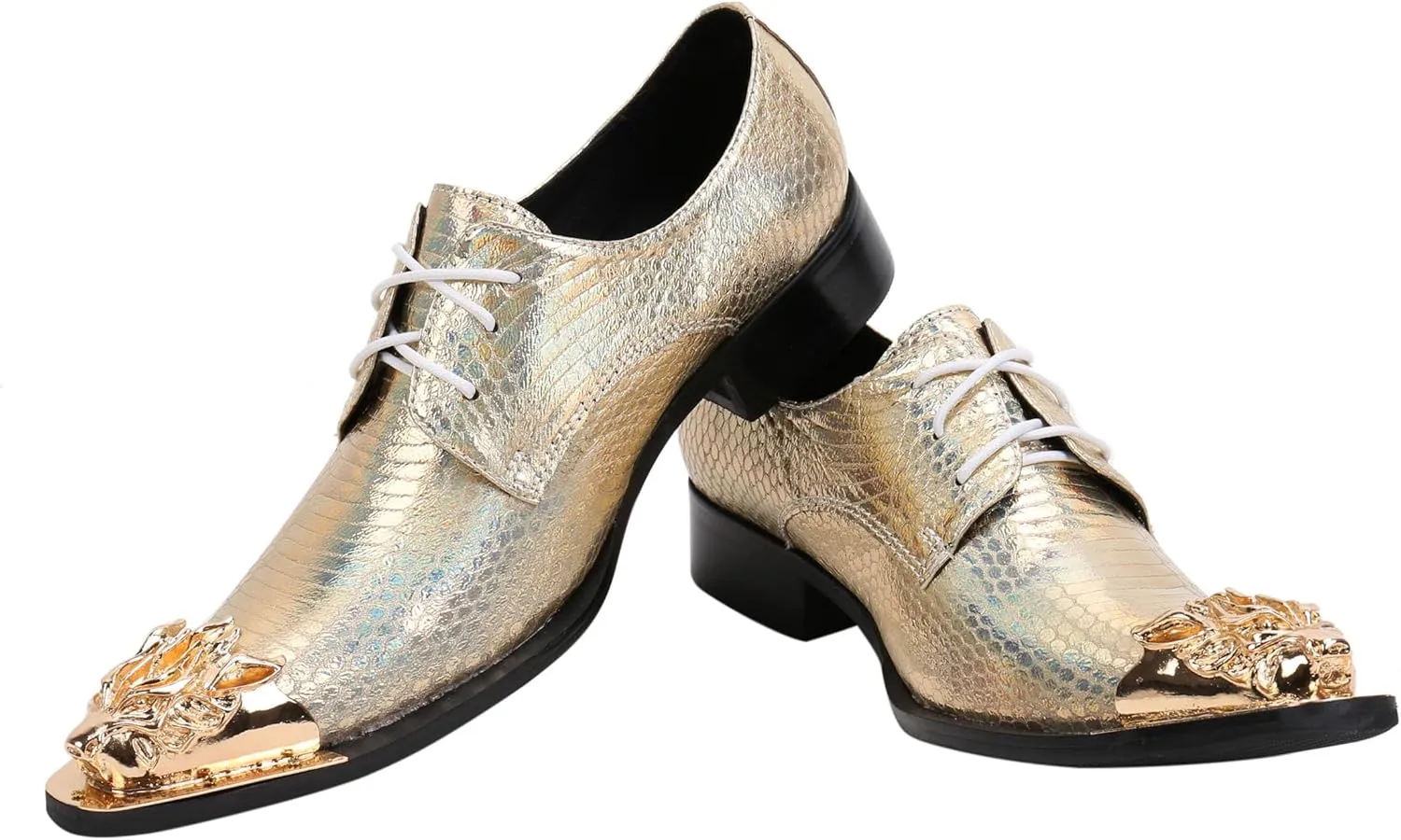 Santimon Mens Western Pointed Toe Leather Lace Up Dress Shoes Fashion Casual Metal Tip Oxford