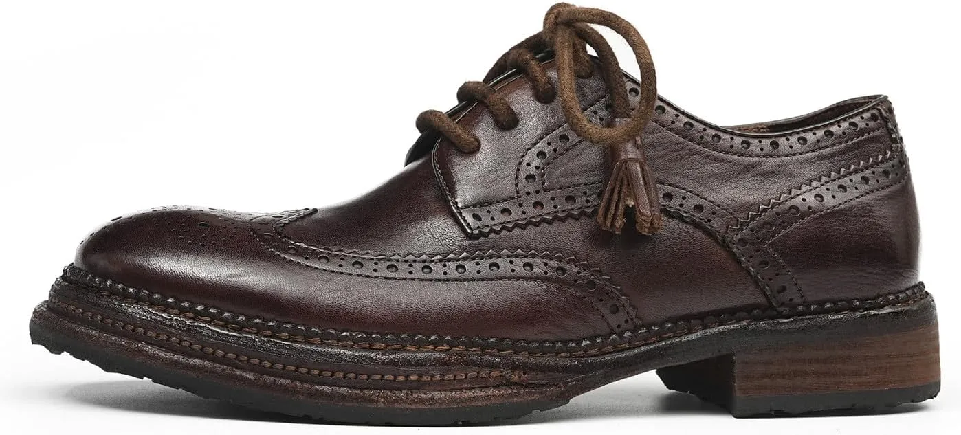 Santimon Men??s Wingtip Brogue Oxfords Horse-Leather Dress Formal Shoes ?C Handcrafted Goodyear-Welt Construction, Breathable Leather Lining for Business-Casual & Wedding