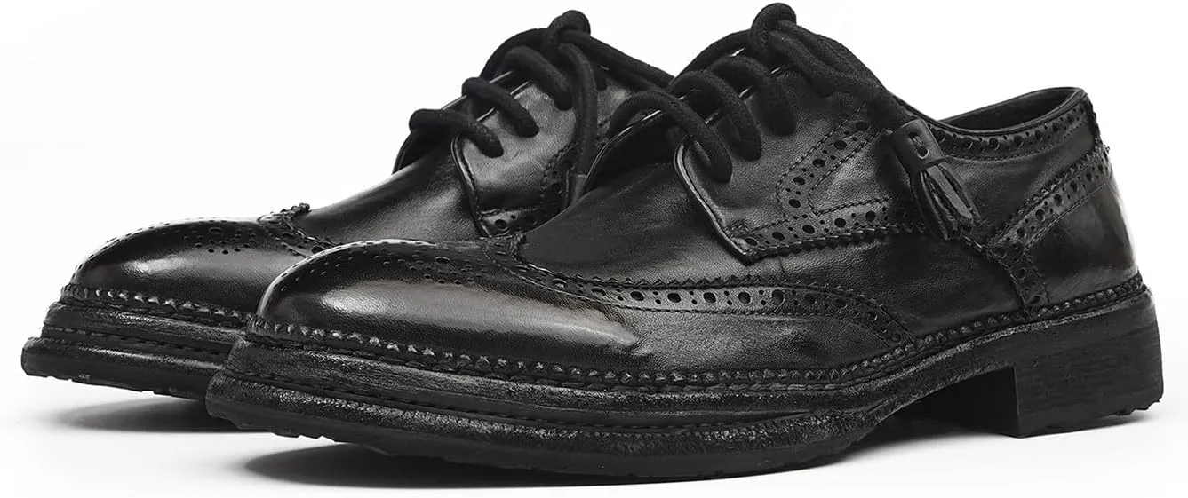Santimon Men??s Wingtip Brogue Oxfords Horse-Leather Dress Formal Shoes ?C Handcrafted Goodyear-Welt Construction, Breathable Leather Lining for Business-Casual & Wedding