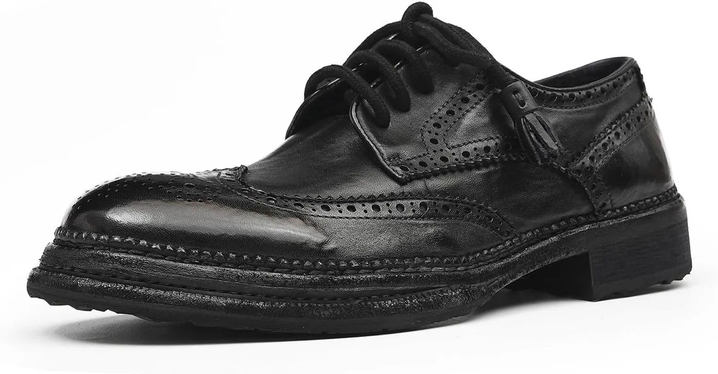 Santimon Men??s Wingtip Brogue Oxfords Horse-Leather Dress Formal Shoes ?C Handcrafted Goodyear-Welt Construction, Breathable Leather Lining for Business-Casual & Wedding