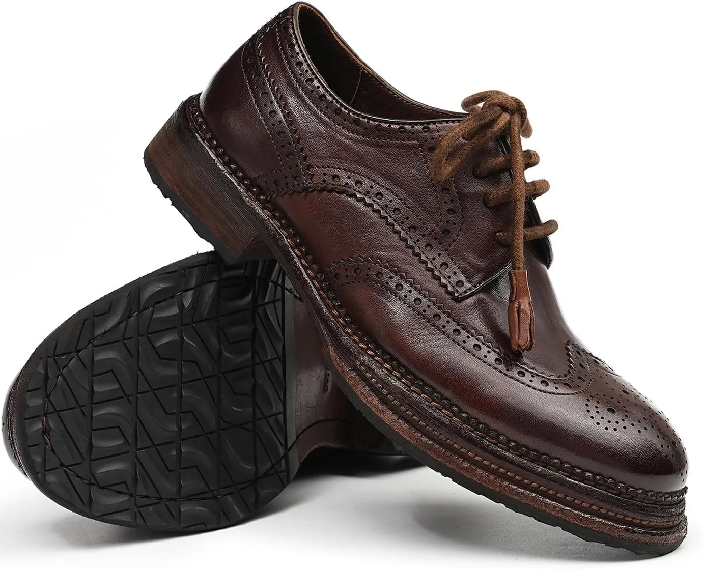 Santimon Men??s Wingtip Brogue Oxfords Horse-Leather Dress Formal Shoes ?C Handcrafted Goodyear-Welt Construction, Breathable Leather Lining for Business-Casual & Wedding