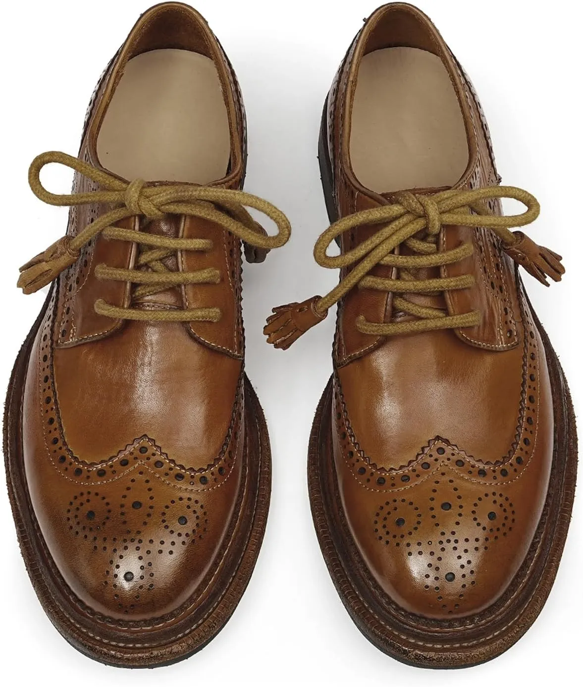 Santimon Men??s Wingtip Brogue Oxfords Horse-Leather Dress Formal Shoes ?C Handcrafted Goodyear-Welt Construction, Breathable Leather Lining for Business-Casual & Wedding