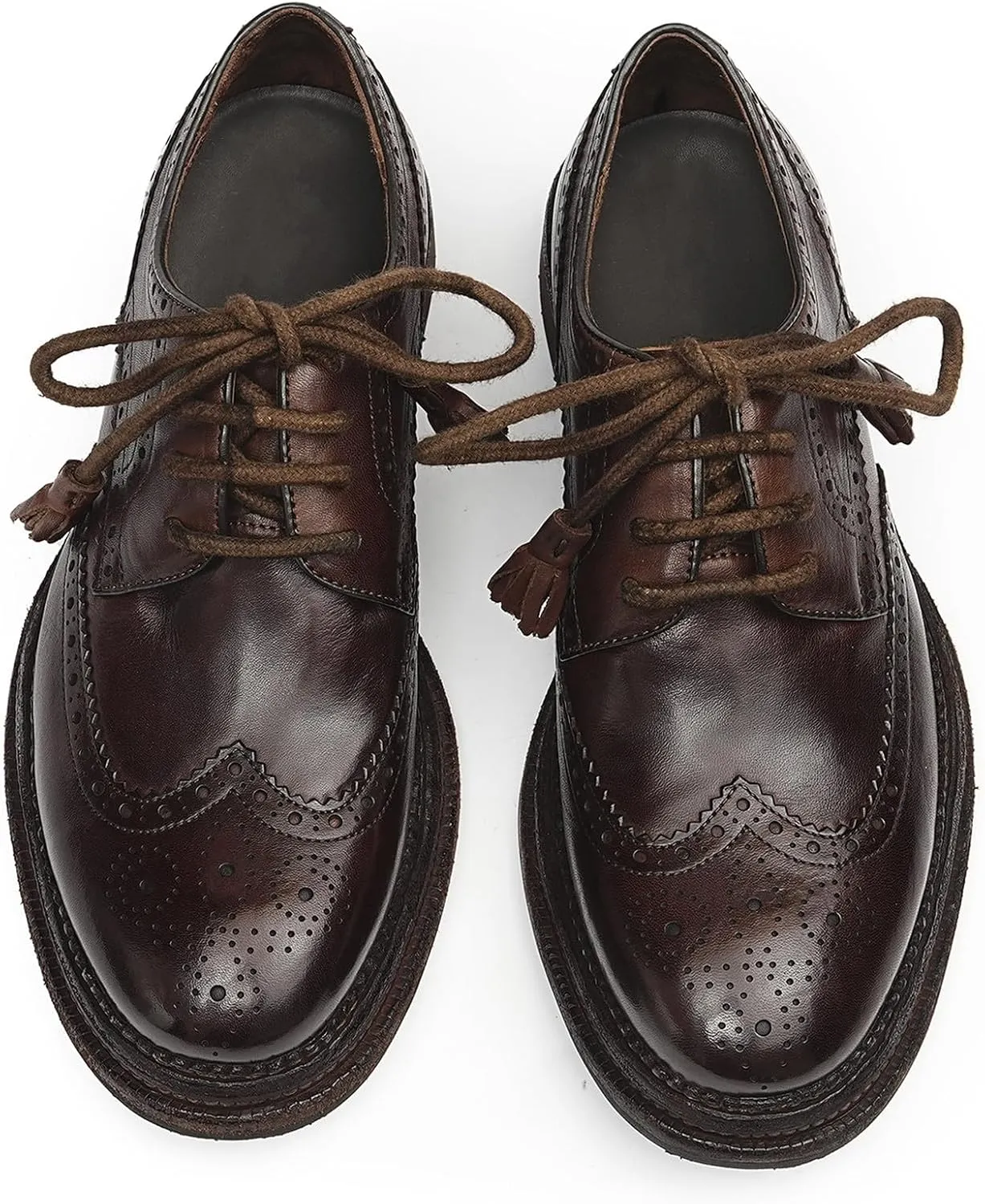 Santimon Men??s Wingtip Brogue Oxfords Horse-Leather Dress Formal Shoes ?C Handcrafted Goodyear-Welt Construction, Breathable Leather Lining for Business-Casual & Wedding