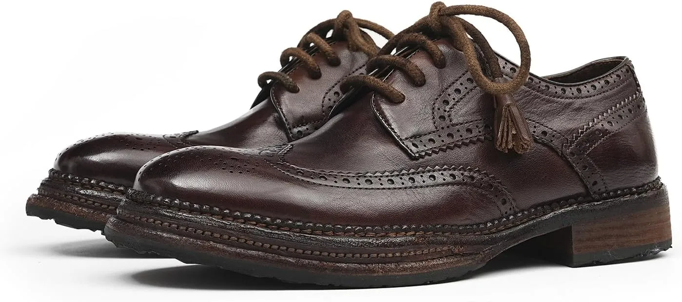 Santimon Men??s Wingtip Brogue Oxfords Horse-Leather Dress Formal Shoes ?C Handcrafted Goodyear-Welt Construction, Breathable Leather Lining for Business-Casual & Wedding