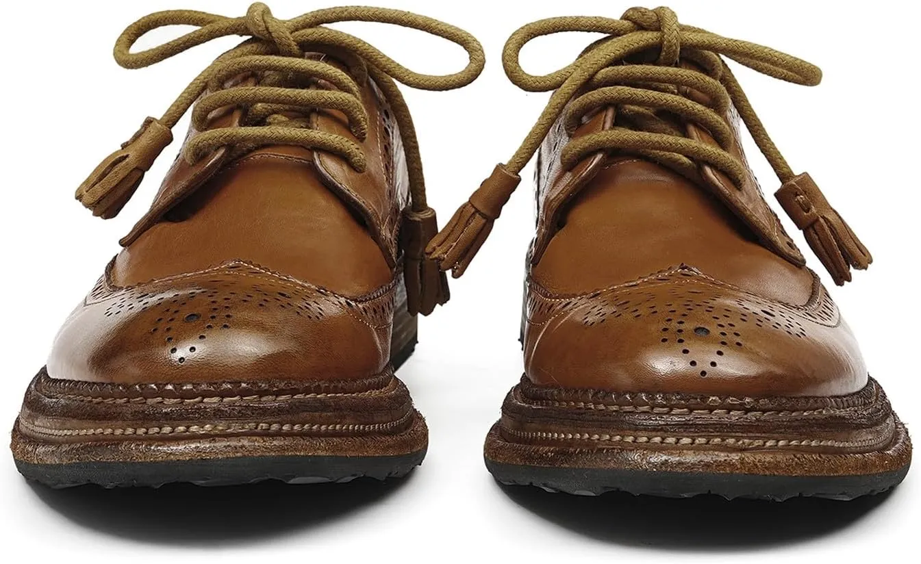 Santimon Men??s Wingtip Brogue Oxfords Horse-Leather Dress Formal Shoes ?C Handcrafted Goodyear-Welt Construction, Breathable Leather Lining for Business-Casual & Wedding