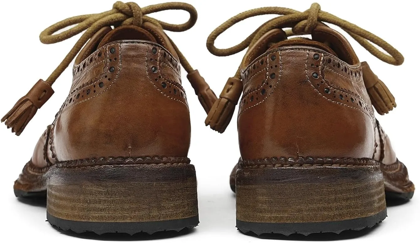 Santimon Men??s Wingtip Brogue Oxfords Horse-Leather Dress Formal Shoes ?C Handcrafted Goodyear-Welt Construction, Breathable Leather Lining for Business-Casual & Wedding