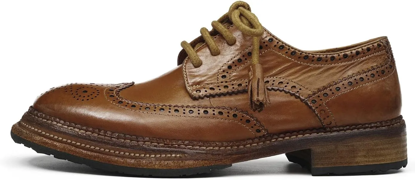 Santimon Men??s Wingtip Brogue Oxfords Horse-Leather Dress Formal Shoes ?C Handcrafted Goodyear-Welt Construction, Breathable Leather Lining for Business-Casual & Wedding