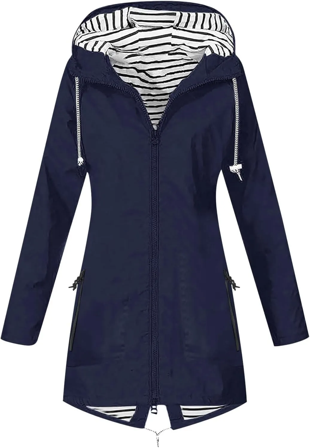 sdbrld Rain Jacket Women 2024 Fall Lightweight Waterproof Raincoat Womens Zip Up Outdoor Hooded Trench Coats Windbreaker