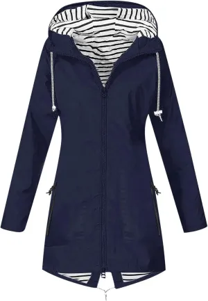 sdbrld Rain Jacket Women 2024 Fall Lightweight Waterproof Raincoat Womens Zip Up Outdoor Hooded Trench Coats Windbreaker