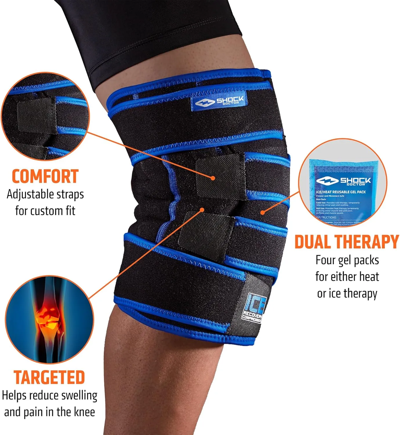 Shock Doctor Ice Recovery Compression Knee Wrap Brace