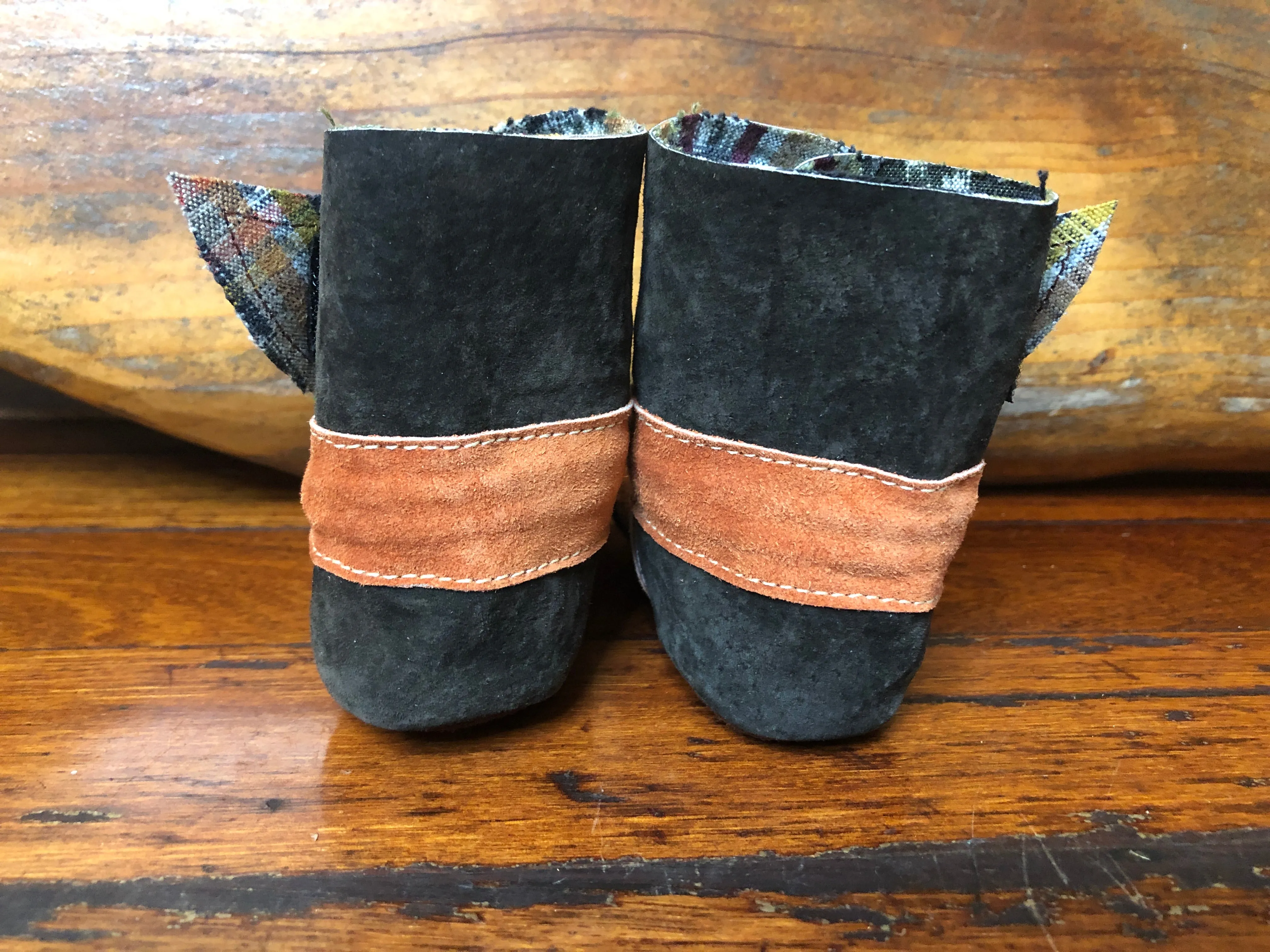 Size 19 Baby Ninja Boots - Black and Orange Aztec Rainbow