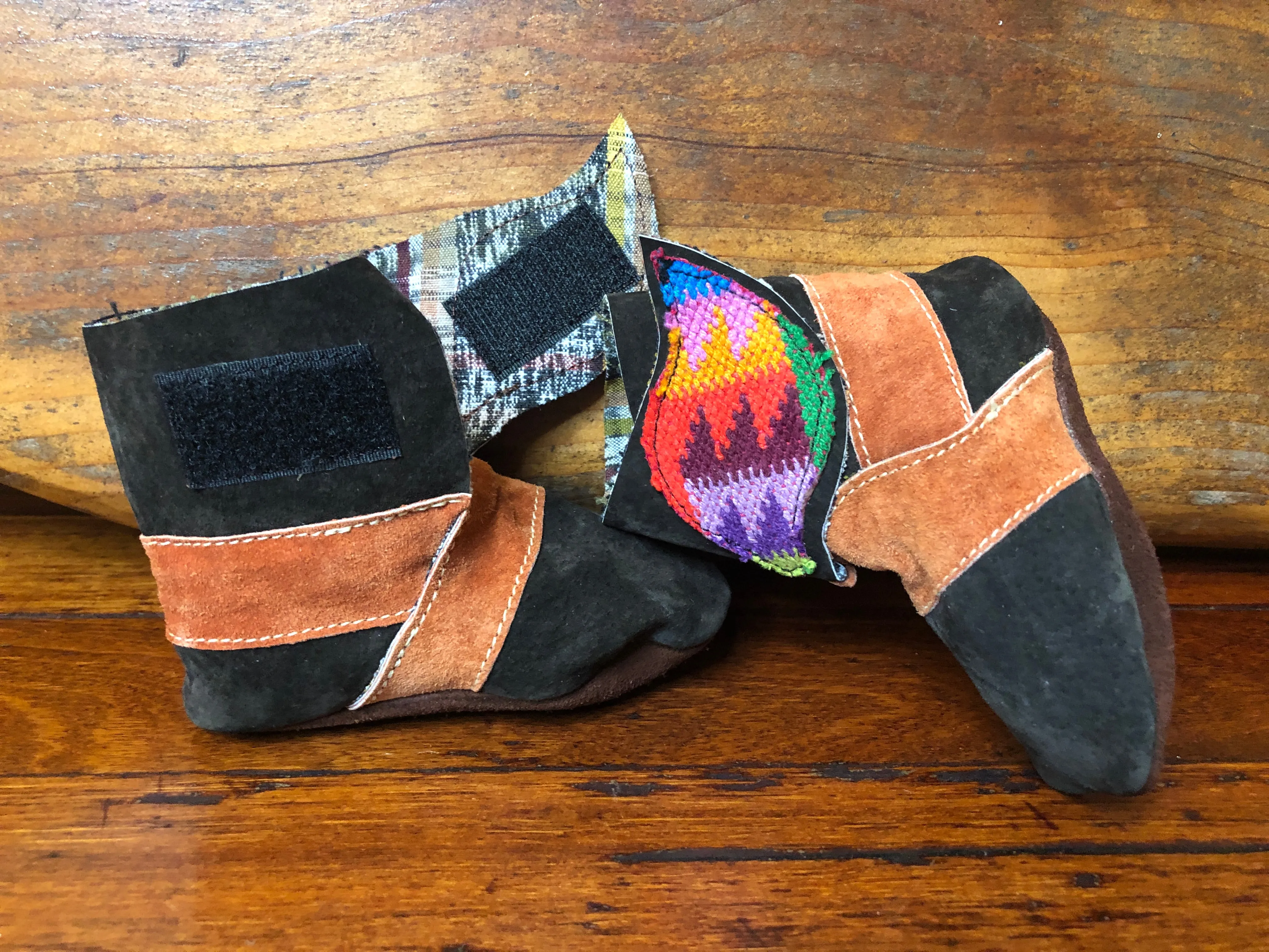 Size 19 Baby Ninja Boots - Black and Orange Aztec Rainbow