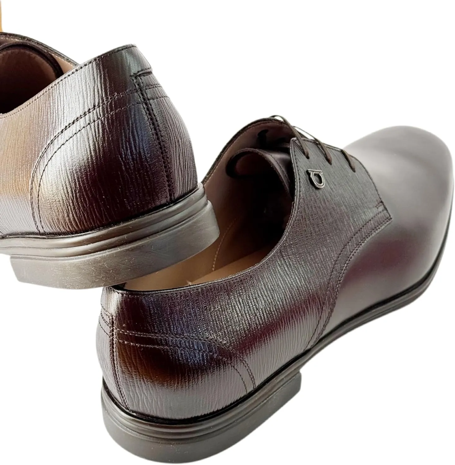 Spencer Leather 10 E Plain Toe Gancini Oxford Men's Brown Dress Shoes (Salvatore