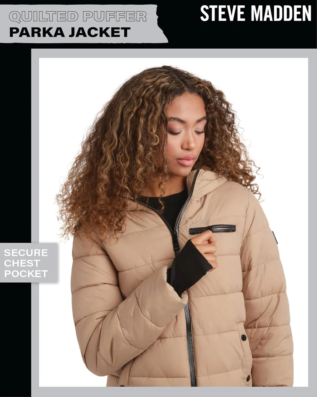 Steven Madden Women Winter Jacket - Packable Quilted Puffer Parka Coat - Hooded Outerwear Windbreaker Jacket for Women, S-XL