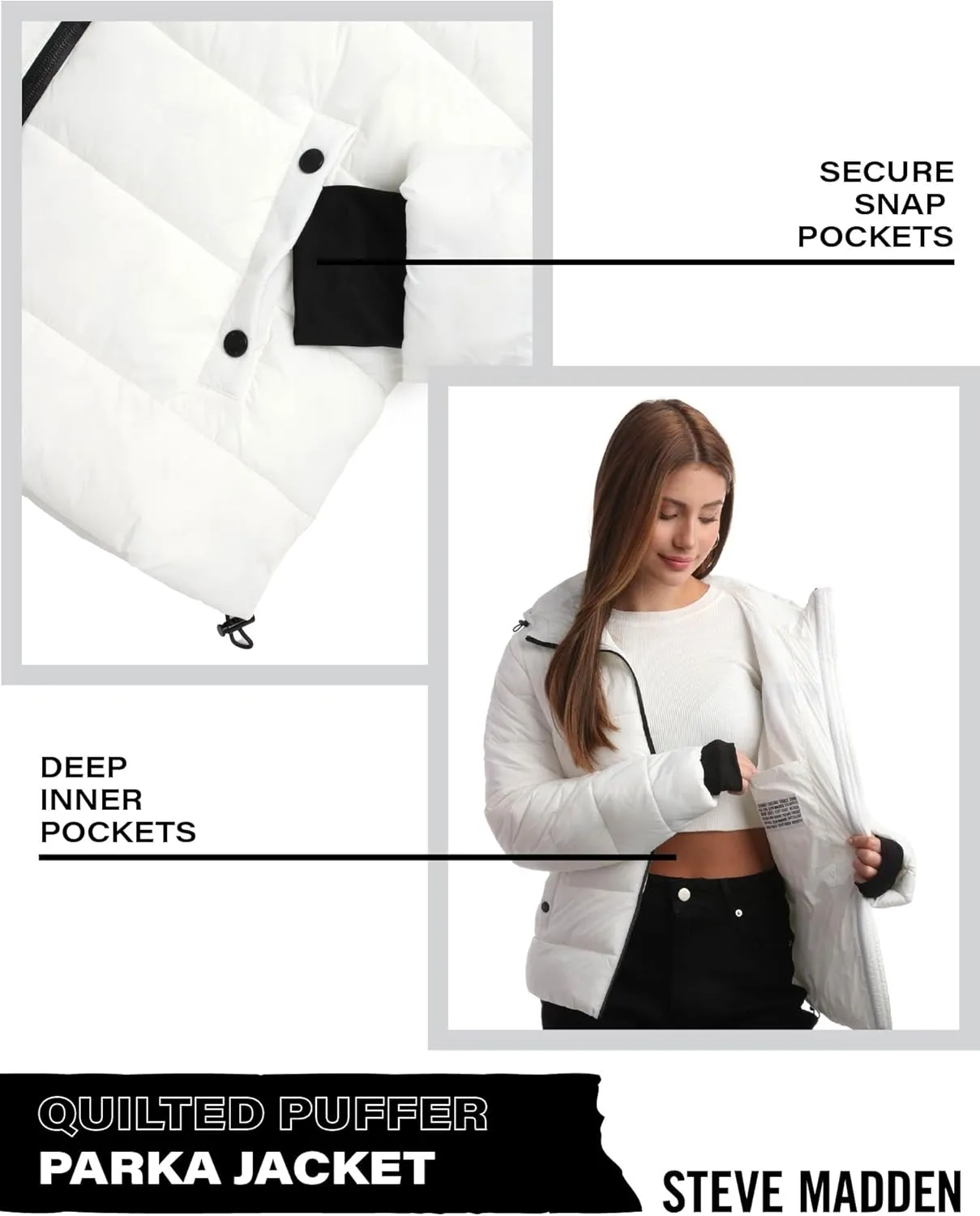 Steven Madden Women Winter Jacket - Packable Quilted Puffer Parka Coat - Hooded Outerwear Windbreaker Jacket for Women, S-XL