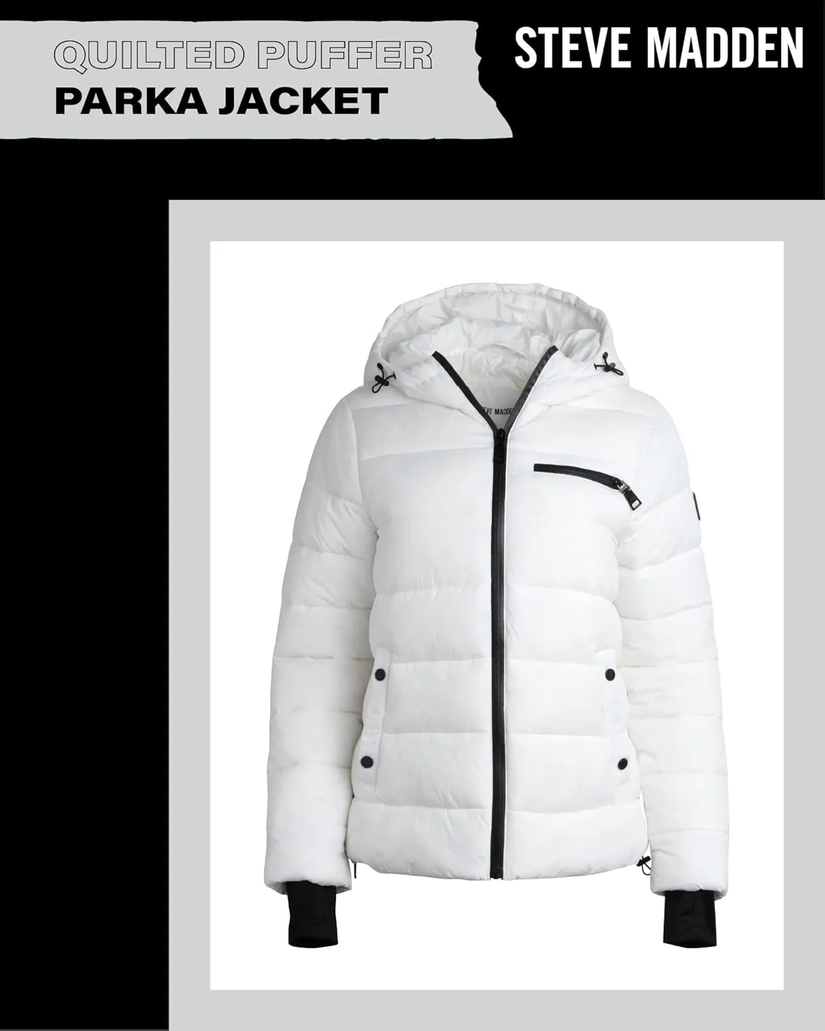 Steven Madden Women Winter Jacket - Packable Quilted Puffer Parka Coat - Hooded Outerwear Windbreaker Jacket for Women, S-XL