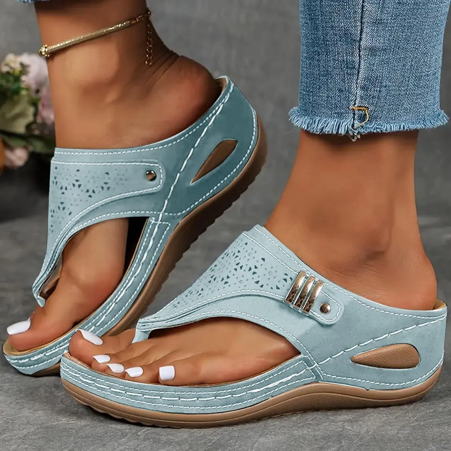 Summer Sandals for Women 2025,Orthopedic Sandal for Women Dressy-Arch Support Wedge Flip Flops Comfortable Dressy Casual Beach Slippers Casual