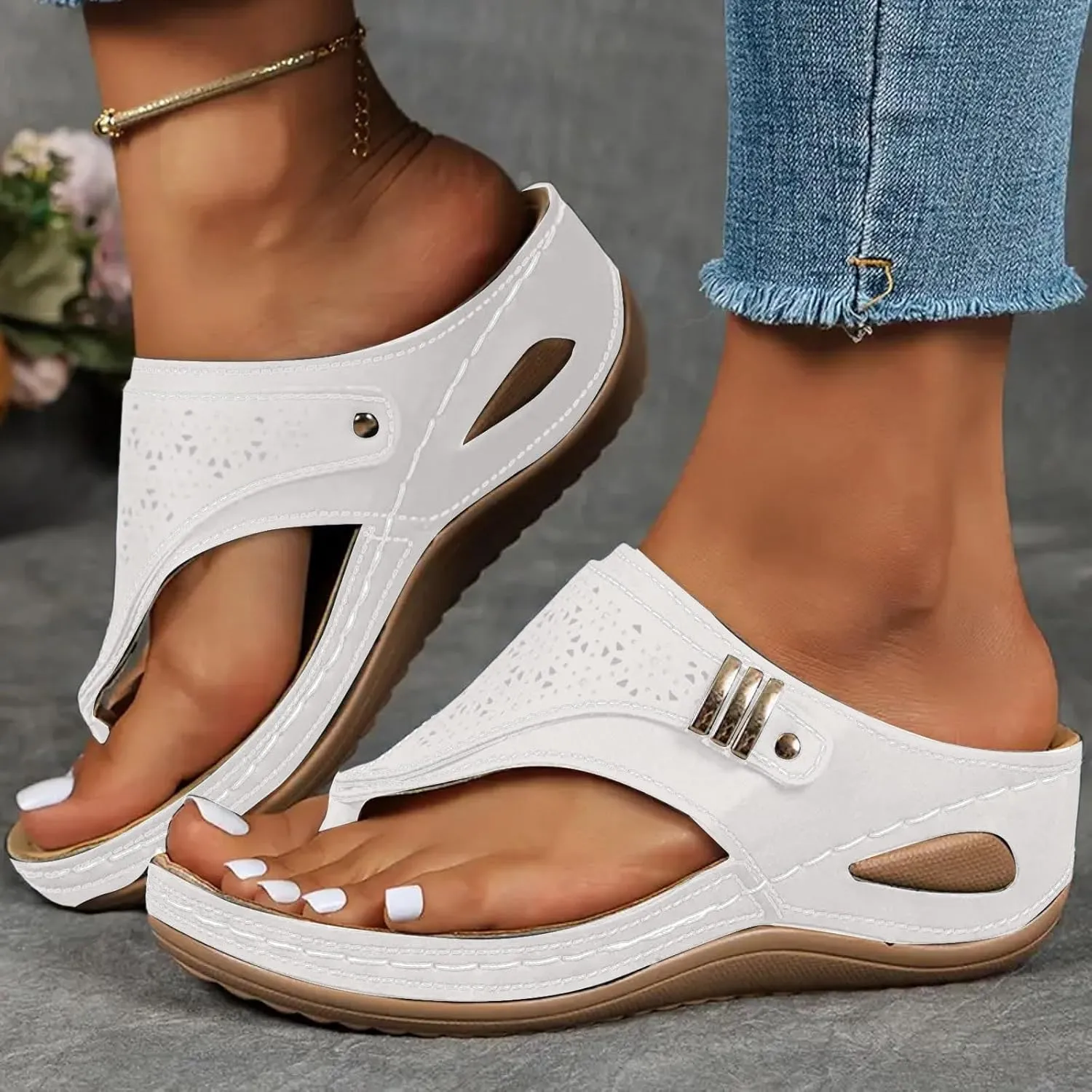 Summer Sandals for Women 2025,Orthopedic Sandal for Women Dressy-Arch Support Wedge Flip Flops Comfortable Dressy Casual Beach Slippers Casual