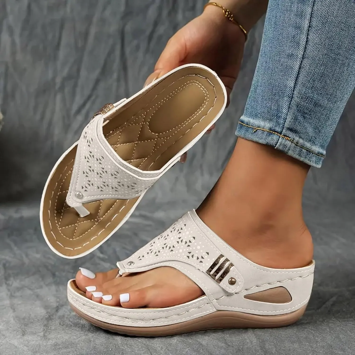 Summer Sandals for Women 2025,Orthopedic Sandal for Women Dressy-Arch Support Wedge Flip Flops Comfortable Dressy Casual Beach Slippers Casual