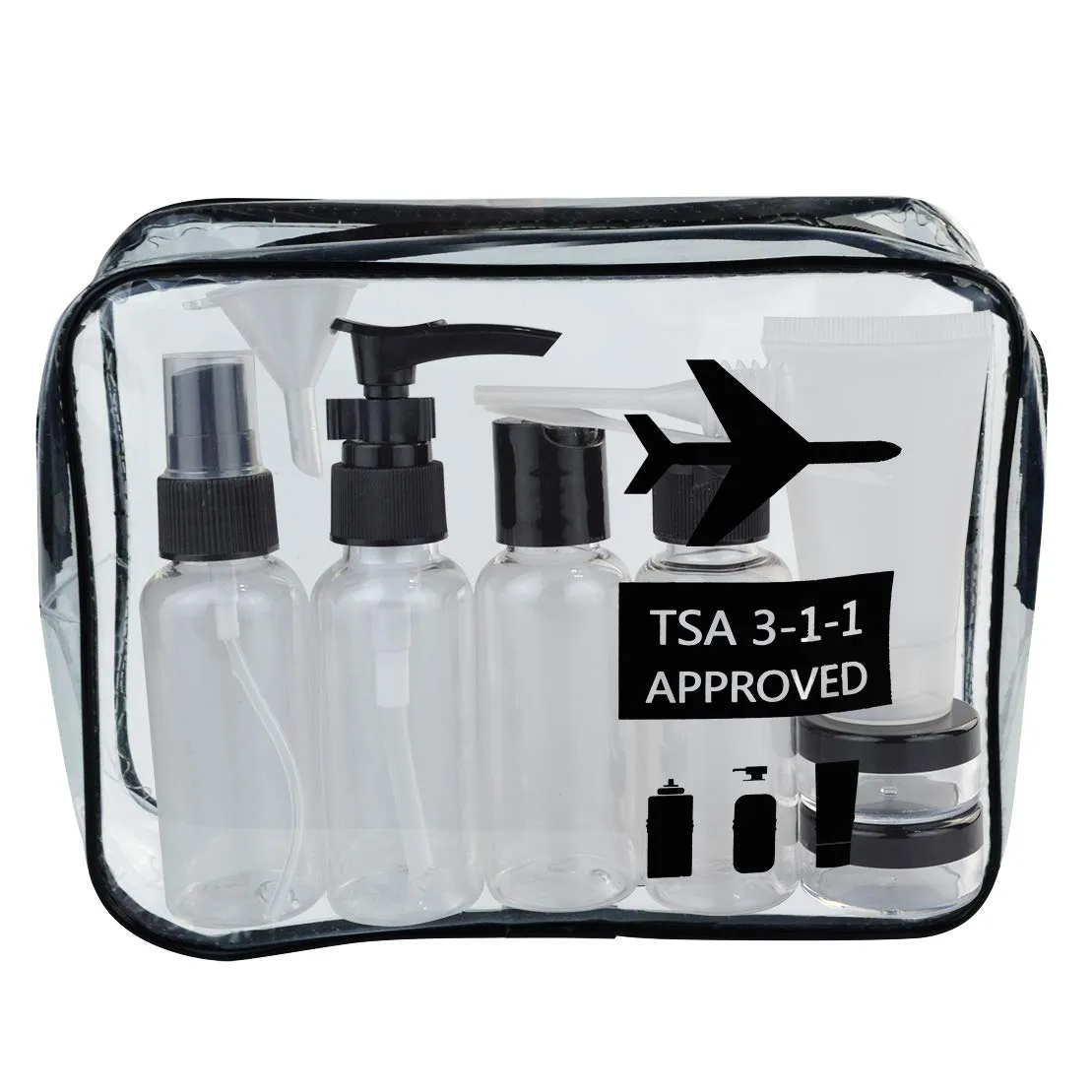 Travel Bottles and TSA Approved Toiletry Bag, Clear Quart Size with Leak-Proof Travel Containers Set Makeup Bag Accessories for Liquids Carry-On Luggage Compliant for Airplaine