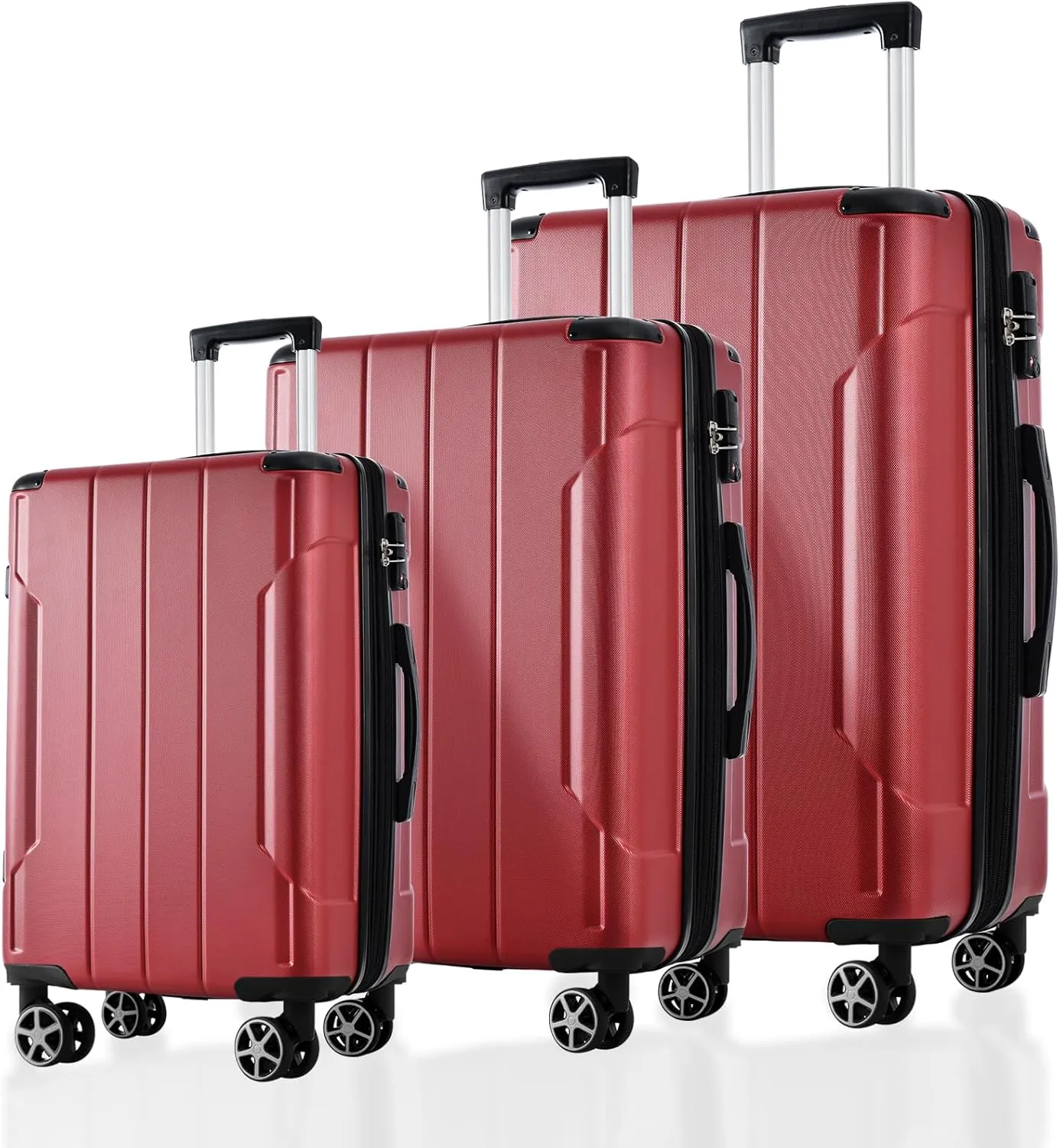 Travel Easily with 3-Piece Expandable Luggage Set, Hard Shell ABS Suitcases with Spinner Wheels, Red