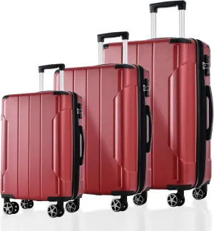 Travel Easily with 3-Piece Expandable Luggage Set, Hard Shell ABS Suitcases with Spinner Wheels, Red