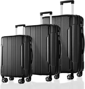 Travel Solution with Expandable Luggage Set, Lightweight Hard Shell Design with Double Spinner Wheels, 3-Piece Set in Black