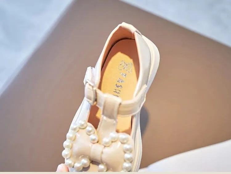 Vintage Bowknot Pearl Leather Shoes