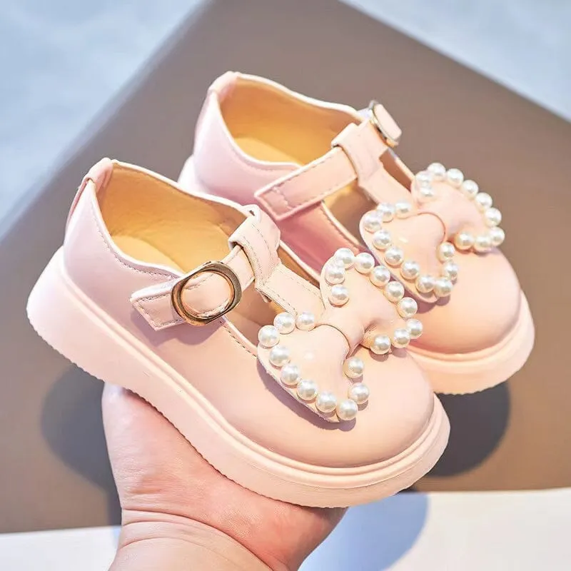 Vintage Bowknot Pearl Leather Shoes