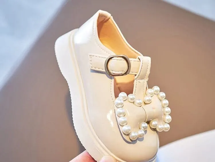Vintage Bowknot Pearl Leather Shoes