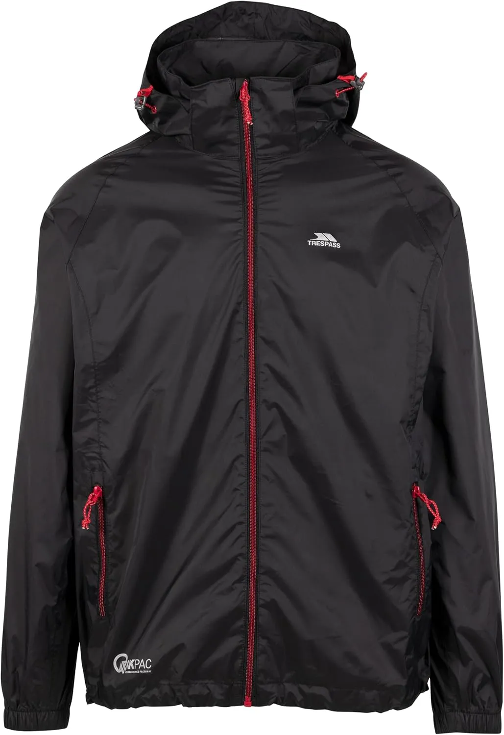 Waterproof Jacket Men Women Packaway Rain Coat With Hood, Light Rain Jacket Windbreaker, Raincoat In A Bag, Rain Coats For Men, Rain Coats for Women Qikpac X, Black/Red, XX-Large