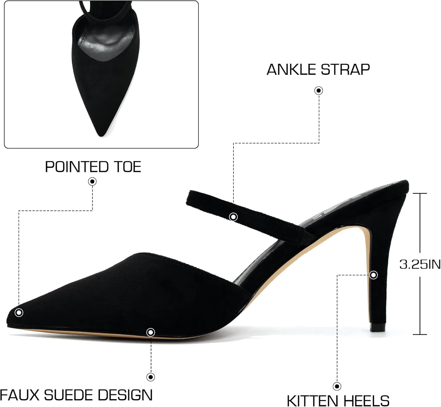 WIRALOMI Kitten Heels for Women Mesh Heels Closed Pointed Toe Mule Heeled Sandals Slip On Wedding Dress Mesh Pumps Shoes