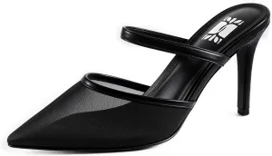 WIRALOMI Kitten Heels for Women Mesh Heels Closed Pointed Toe Mule Heeled Sandals Slip On Wedding Dress Mesh Pumps Shoes