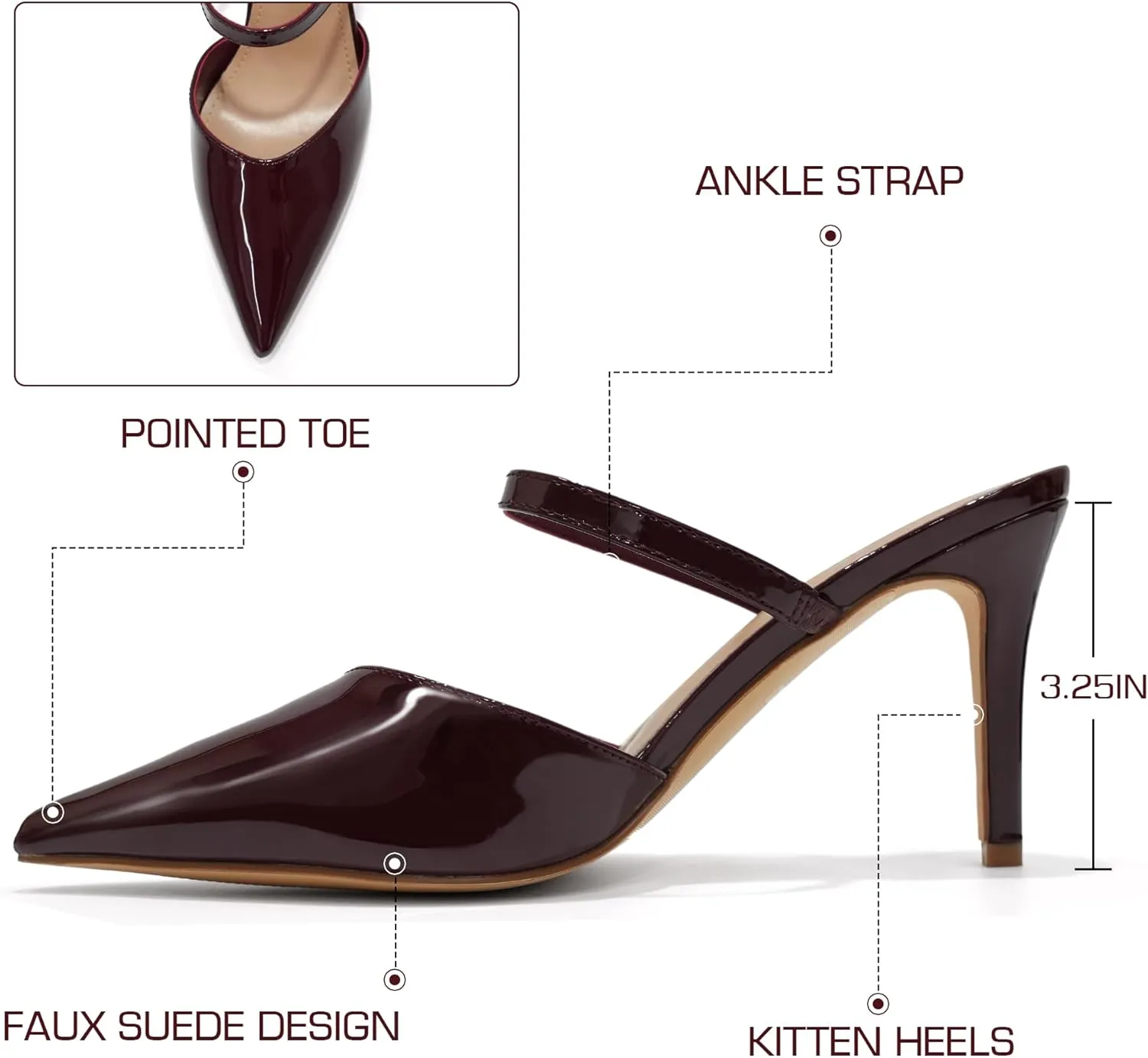 WIRALOMI Kitten Heels for Women Mesh Heels Closed Pointed Toe Mule Heeled Sandals Slip On Wedding Dress Mesh Pumps Shoes