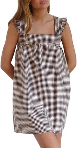 Women Boho Babydoll Mini Dress Y2k Flowy Ruffle Short Dress Casual Going Out Dress Cute Streetwear