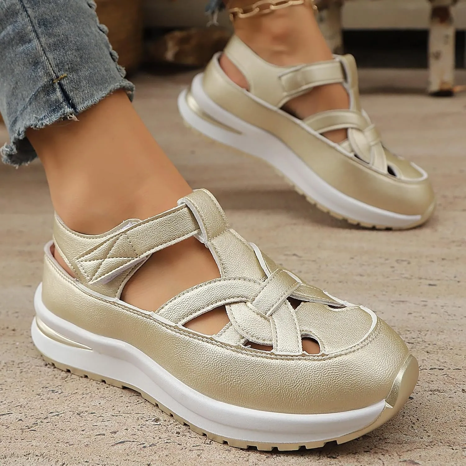 Women Bomre Shoes Summer Slip On Orthopedic Sandals With Arch Support Hollow-Out Casual Beach Sandals Comfortable Wide Width Casual Shoes